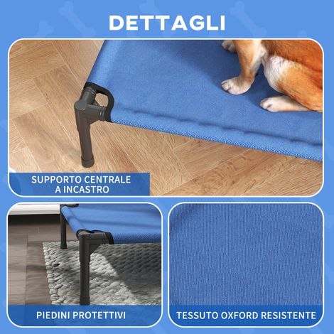 Lit surélevé pliant pour chien, usage intérieur et extérieur, cadre en métal avec toile Oxford bleue, 76 x 61 x 18 cm (1/5)