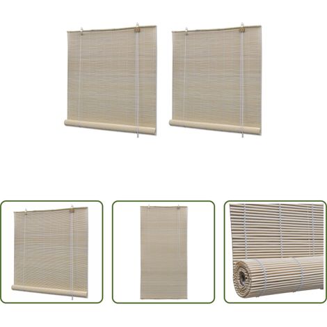 vidaXL Stores naturels - Stores à rouleau Bambou naturel 2 pcs 120x160 cm (1/5)