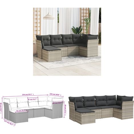 vidaXL Salon de jardin 6 pcs avec coussins gris clair résine tressée (1/3)