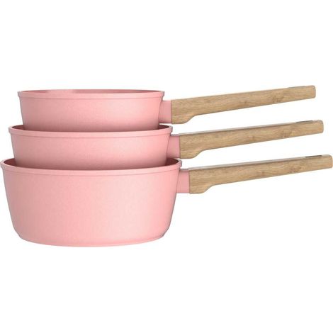 Set de 3 casseroles - Tous feux dont induction - ARTHUR MARTIN - AM0702 - Revetement céramique - Ø 16-18-20 cm - Rose (1/5)