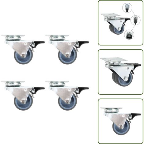 Ruedas para muebles - vidaXL Ruedas dobles giratorias con frenos dobles 4 unidades 50 mm - Ruedas para trolleys