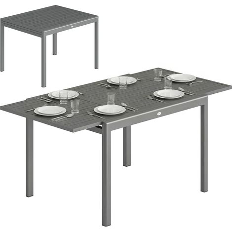 Tavolo da Giardino Allungabile per 6-8 Persone con Piano a Doghe, in Alluminio, 110-170x90x75 cm, Grigio Scuro