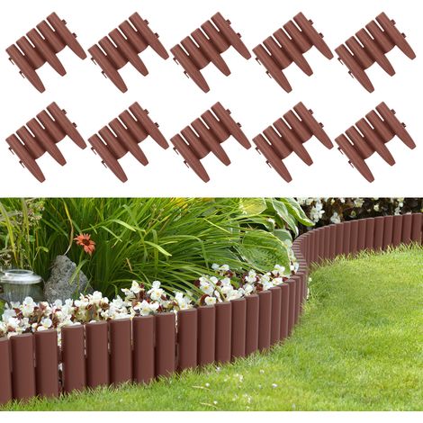 Jiubiaz 50 Stück Rasenkante Holzoptik Beeteinfassung Mähkante Beetumrandung Kunststoff für Garten, Wiese 14m Braun (1/5)