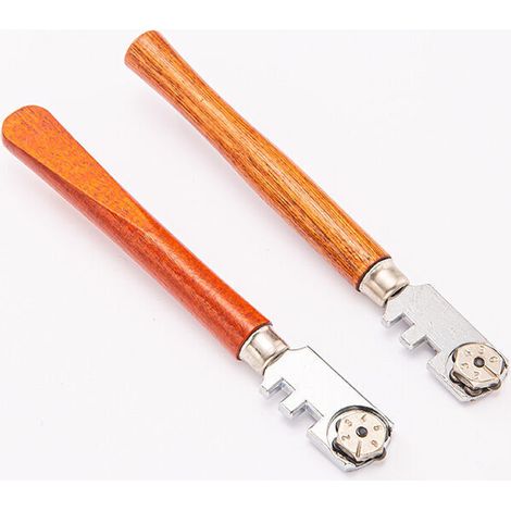 CSPARKV 2 pack Coupe-verre professionnel à 6 roues avec roues de coupe en carbure de tungstène pour coupes de 2 à 6 mm sur les verres, les miroirs et les vitraux, poignée en bois ajustée