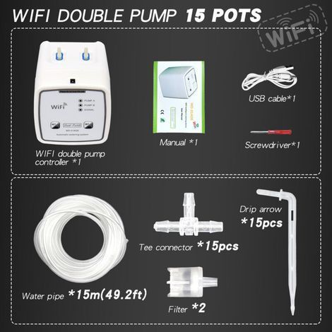 Arroseur intelligent Wi-Fi avec double pompe, système d’arrosage goutte-à-goutte programmable pour jardin, terrasse et pots (1/5)