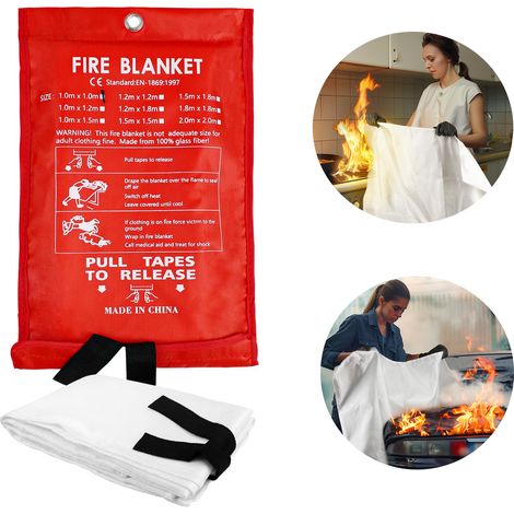 Couvertures anti-feu ignifuges en fibre de verre 1,5 x 1,5 m, kit de survie d'urgence durable pour la maison (1/5)