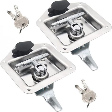 Set of 2 T-shaped, folding stainless steel locking tools with 2 keys for trucks, trailers and motorhomes