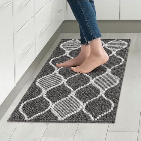 LAN Tapis de cuisine antidérapant, absorbant, résistant à la saleté, 100 % polypropylène, lavable en machine, 45 x 75 cm, noir (1/5)