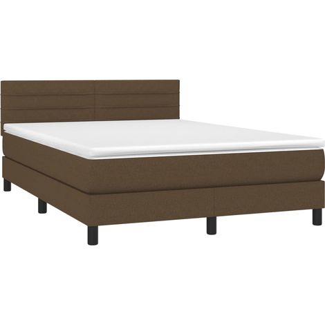 Box Spring Bed with Mattress&LED Dark Brown 140x190cm Fabric vidaXL (1/4)