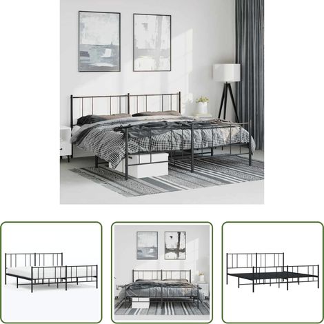 vidaXL Lit métallique - Cadre de lit métal sans matelas avec pied de lit noir 183x213cm (1/5)