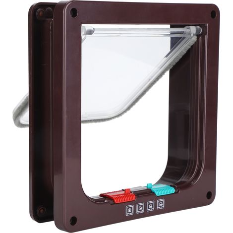 Porte de sécurité pour chat avec clapet anti-retour, barrière en plastique pour petits animaux de compagnie, marron, taille M (1/5)