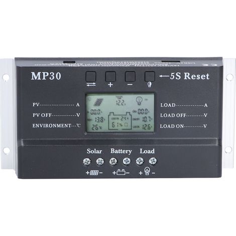 Contrôleur de charge solaire 30 A 12/24 V, écran LCD rétroéclairé, protection de circuit, port USB, régulateur de batterie MPPT PWM (1/5)