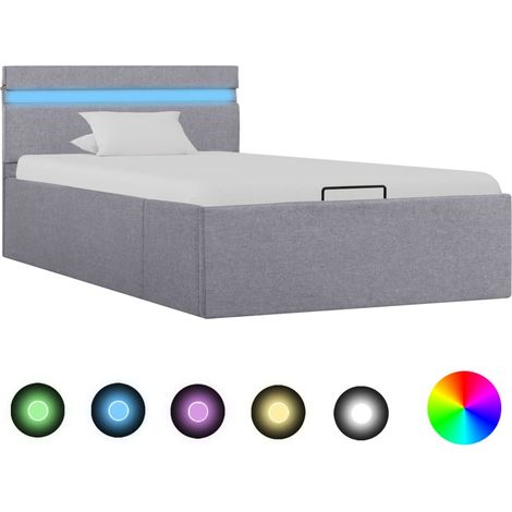 Bett mit Bettkasten Hydraulisch LED Hellgrau Stoff 100x200 cm vidaXL (1/5)