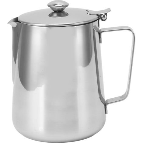 Pitcher à lait inoxydable pour mousseur à lait avec couvercle, idéal pour café et cappuccino (1/5)