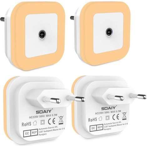 ZOLGINAH Set di 4 luci notturne a LED automatiche da 0,5 W con sensore di luce per cameretta bambini/bagno/ingresso/scale/corridoio/passaggio (luce bianca calda) (1/5)