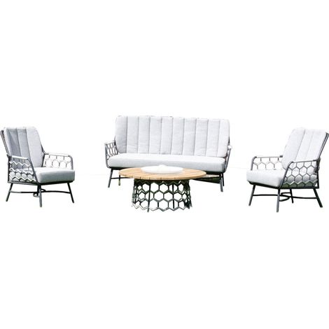 Sonnenpartner 4-teilige Lounge-Sitzgruppe Yale mit Tisch Aluminium mit Teakholz/Polyrope silbergrau (1/4)