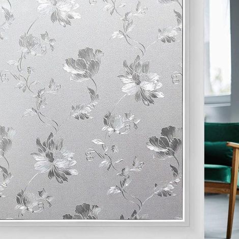 Film occultant décoratif adhésif statique sans colle – Motif floral élégant, 50 x 200 cm, pour fenêtres et portes