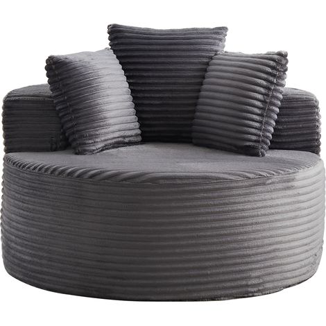 Fauteuil rond en velours côtelé d'un diamètre de 110 cm – un fauteuil confortable et décontracté, livré avec trois coussins décoratifs et présentant un design minimaliste. (1/4)