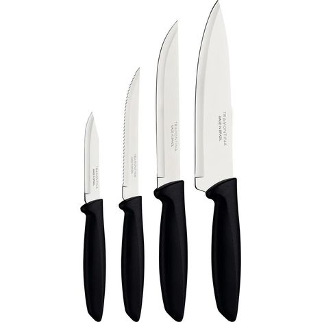 Tramontina set 4 coltelli cucina Plenus acciaio inox nero