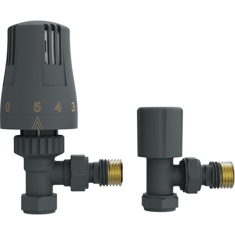 NRG Thermostatic Anthracite TRV & Lockshield Angled Radiator Valves 1/2"x15mm Pack