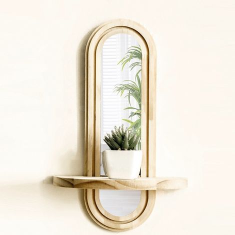 LEDANDER Espejo de pared estilo bohemio (2 en 1) — Con soporte integrado para plantas — Ideal para dormitorios, salas de estar y organización del hogar