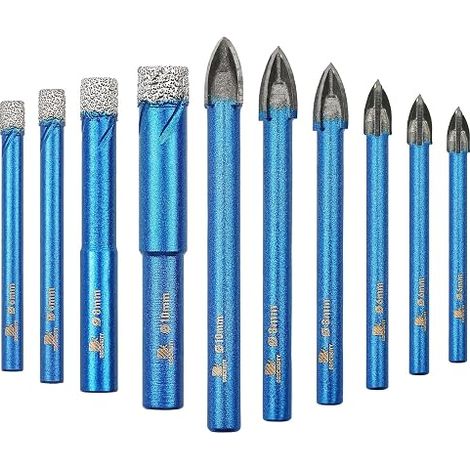 Tile Drill Bits Set of 10 Drill Bits for Ceramic Granite Porcelain Tile Stoneware Masonry Marble (1/5)