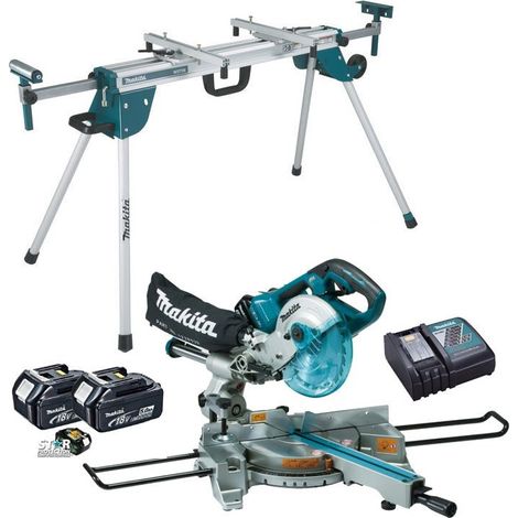 Makita DLS714NZ Slide Compound Mitre Saw 18v 36v + 2 x 5.0ah + DEAWST06 Stand (1/4)
