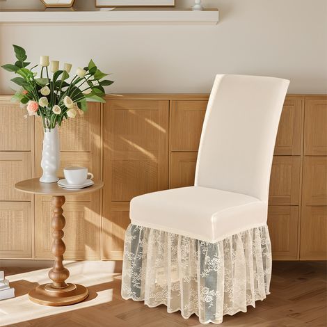 Restaurant chair covers 2-piece set, elastic chair covers with skirt, suitable for kitchen chair protection, wedding banquet decoration - white (1/5)