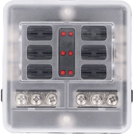 Boîtier de fusibles DC12V/24V à 6 voies, étanche, avec indicateur LED, pour véhicules automobiles, camions, bateaux et camping-cars. (1/5)