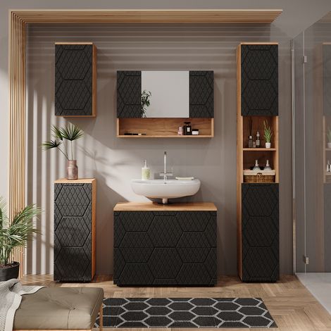 Meubles bain Irma, Anthracite avec structure en nid d'abeille, 5 pièces, Vicco