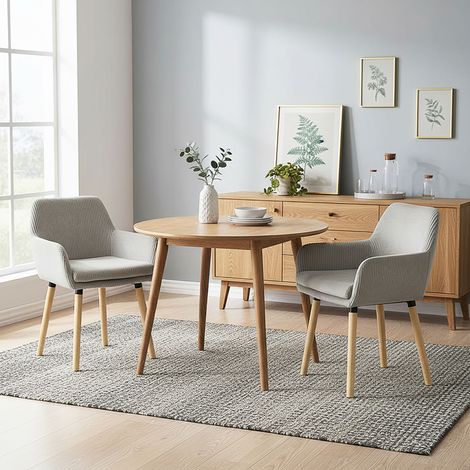 Lot de 2 chaises 54x53x77 cm en velours côtelé gris clair et naturel (1/5)