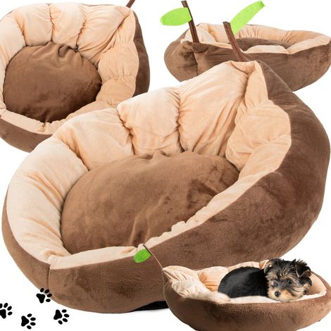Coussin peluche pour chien doux bateau marron interieur beige