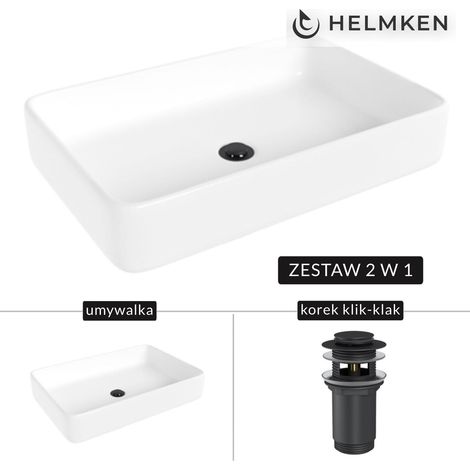 Lavabo da appoggio Helmken 84261000 (61,5x41) Bianco + Tappo Click-clack Nero opaco (1/5)