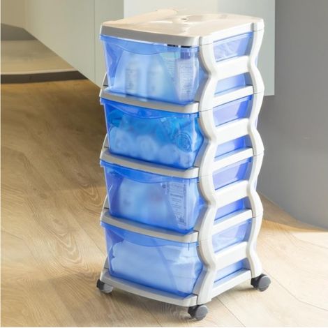 Cassettiera Impilabile con Ruote Insieme 4 Cassetti Bama CM 36x40x80h Argento (1/2)