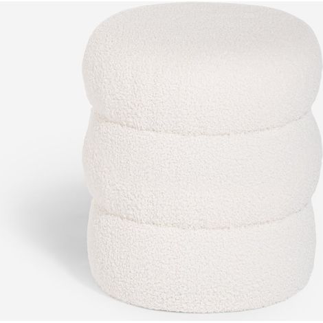 Fußhocker Teddy Bouclé im modernen Zylinderdesign Okami - Weiß