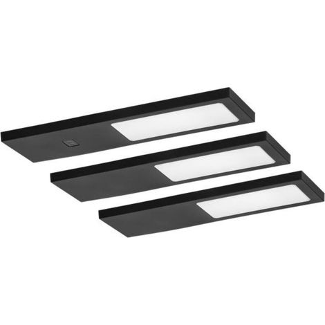Lot de 3 Lampes LED Sous Meuble - 3x4 W - 720 Lm - Lumière Neutre 4000 K - Interrupteur Sans Contact - Noir - 50 x 6,8 x 168 mm