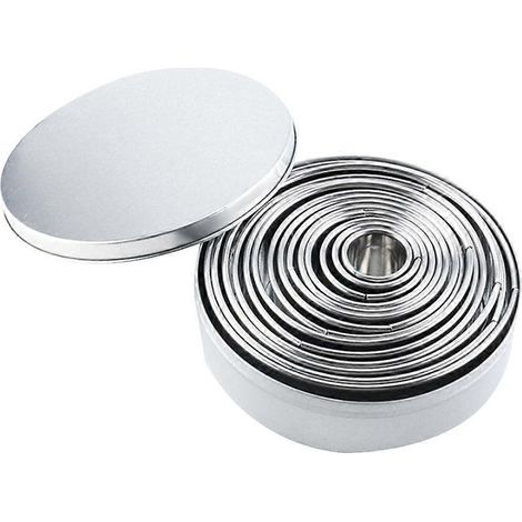 1 ensemble de 14 moules à gâteaux ronds en acier inoxydable pour biscuits, tiramisu et autres préparations pâtissières.-M-Silver