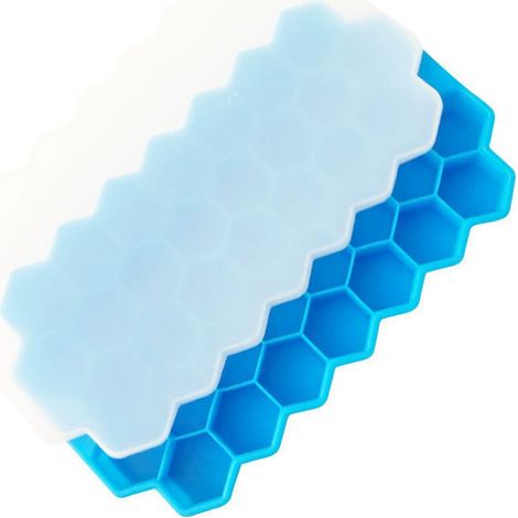 Silikon-Eiswürfelform mit 37 Fächern und Deckel – Wiederverwendbare DIY-Eiswürfelschale in Wabenform und Eis am Stiel Form, Blau-lsw (1/2)