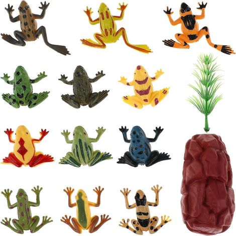 Ensemble de 1 figurine de grenouilles miniatures décoratives, petites figurines d'animaux réalistes avec herbe et fausse pierre pour maison de poupée, jardin miniature.-3.7X3.5X1cm-Assorted Color