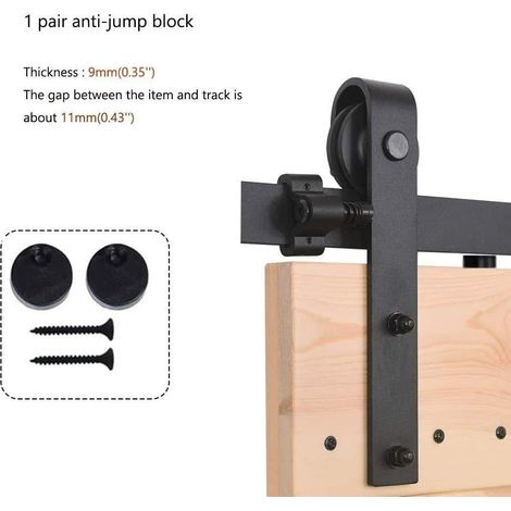 Set of 2 anti-jump disc blocks for sliding barn doors – Black plastic safety stop to prevent derailment – Top mounting guide for wooden closet doors (1/5)