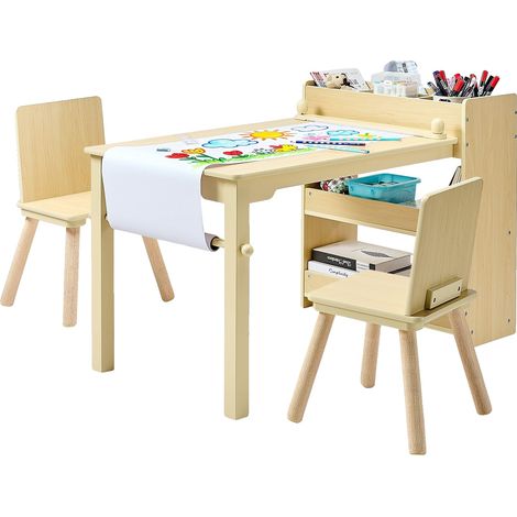Set tavolo e sedie per bambini VEVOR, tavolo in legno, 1 tavolo + 2 sedie, mobiletto a 3 ripiani, 1 tavolo + 2 sedie con mobiletto contenitore a 3 ripiani (1/2)