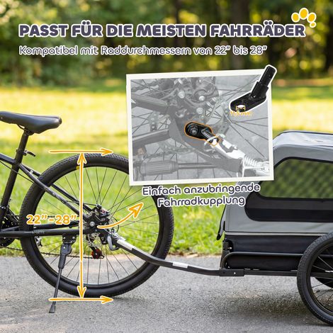 Remorque vélo pliable pour chiens de taille moyenne jusqu'à 20 kg avec rampe rabattable, réflecteurs, laisse, drapeau, grise (1/5)