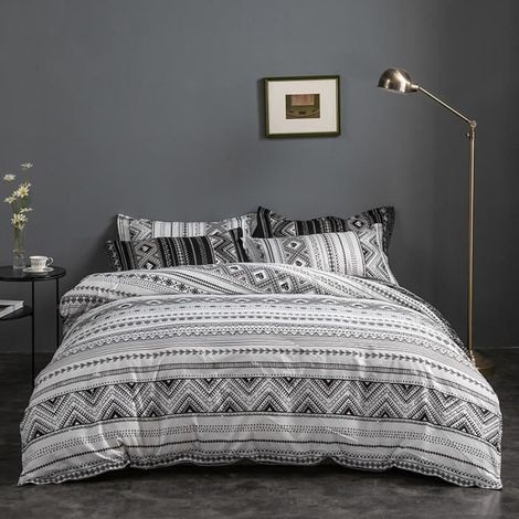 Parure de Lit Géométrique Stries, Housse de Couette 200x200 + 2 Taie d'oreiller 50x75, Linge de Lit - Ensemble de Literie, N (1/4)