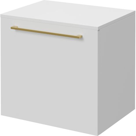 Napoli 390 Gloss White 500mm Wall Mounted Single Drawer Vanity Unit for Countertop Basins - 500mm - Brushed Brass 320mm Handle