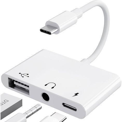 USB-C-auf-3,5-mm-Klinkenadapter mit Schnellladefunktion, OTG-Adapter, Typ-C-auf-Aux-Audio-Kopfhörer-Splitter (Weiß) (1/5)