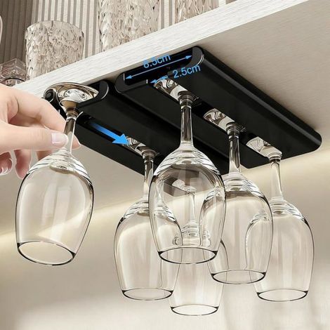4 Pièces Support à Verre à Vin Suspendu Porteverre Pied sous Armoire SupportVerre a Pied Sans Perage Noir+blanc (1/5)