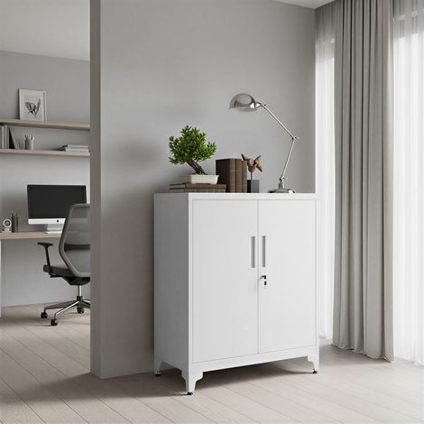 Armoire de Bureau à 2 Portes, Verrouillable, en Acier, pour Bureau, Salon, Gris (1/5)