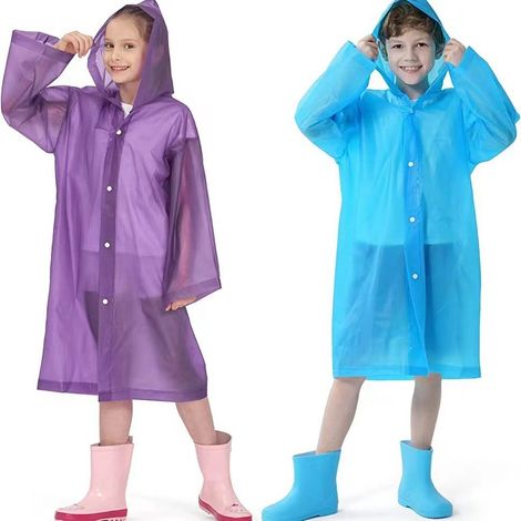 Poncho impermeable enfant EVA léger avec capuche, réutilisable et portable, idéal filles et garçons, parfait voyage, randonnée, vélo, camping, pluie, design mignon, taille enfant (1/5)