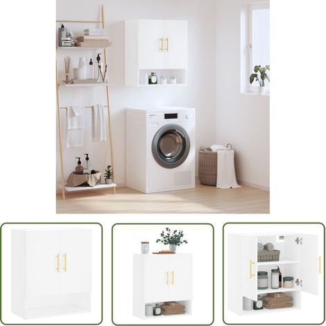 The Living Store Armoire murale blanc 60x31x70 cm bois d'ingénierie - Armoire Murale - Meuble Mural - Rangement Mural - Placard Suspendu - Étagère Murale (1/5)