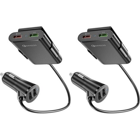 Chargeur Rapide Voiture 2 Ports QC3.0 5V/8A - 2 Pièces - Pour Sièges Arrière - Noir - Technologie de Charge Accélérée (1/5)